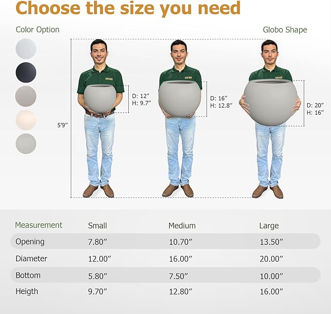 16" H x 20" D Globo Fiberstone Round Planter - Christmas Tree Planter, Smooth Finishes, Weather Resistant for Indoor & Outdoor Use, Included 2 Extra Coco Mats (Light Gray, 13.5 Pot Opening)