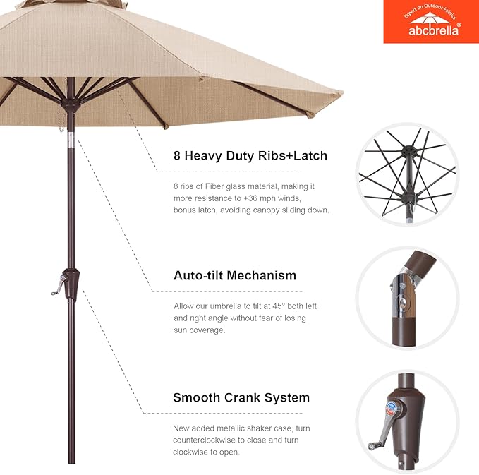 ABCCANOPY OLEFIN® 5-Year No Fading 9FT Patio Umbrella, Outdoor Table Umbrella with 8 Sturdy Ribs for Deck, Backyard, Yard (Light Beige)