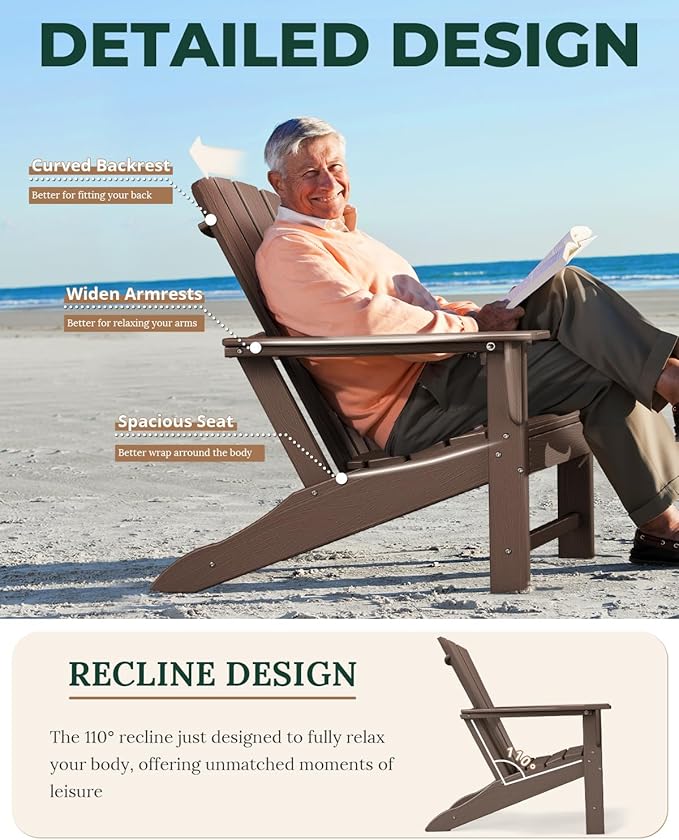 BRIOPAWS Adirondack-Chairs-Set of 4 | Brownwood Grain |Fire Pit Chair | Oversized | HDPE Plastic | Weather Resistant | for Deck Outdoor Poolside Campfire