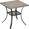 VICLLAX Small Square Outdoor Patio Table, All Weather Metal Outdoor Dining Table for Lawn Garden, 27.5"x 27.5" Patio Table for Outside, Grey Wood-Like Tabletop