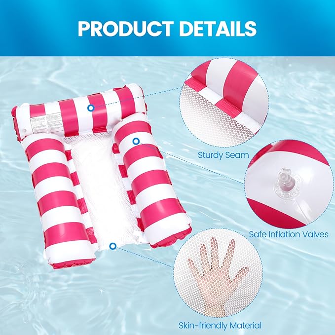 2 Pack Inflatable Pool Floats 4-in-1 Pool Hammock with Bottom Mesh 3 Tubes Inflatable Hammock for Adults,Portable Floating Chair Bed for Travel, Swimming Pool Hot Tub