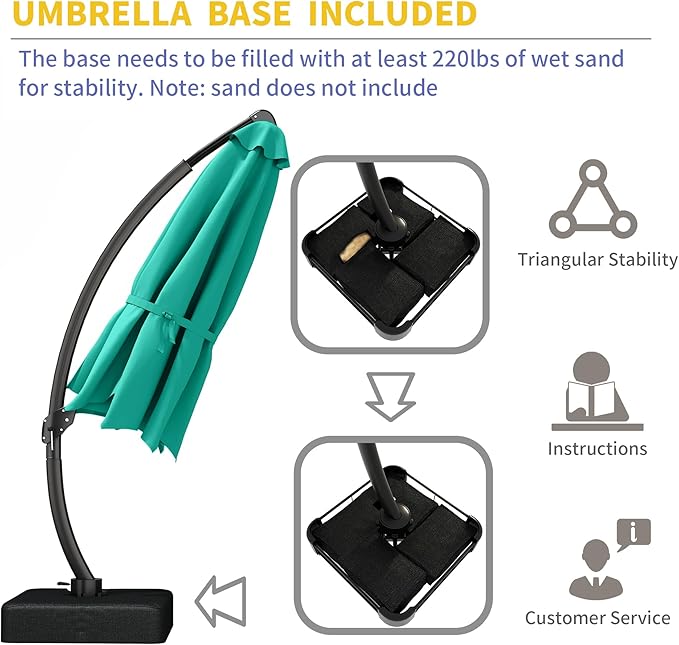 Kingdura 11ft Cantilever Patio Umbrella with Base Included, Large Round Offset Outdoor Pool Umbrella, 360° Rotation & Infinite Tilt, Heavy Duty Aluminum Frame for Deck Backyard, Turquoise Blue