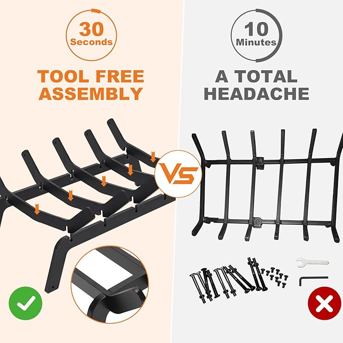 1MORE Fireplace Grates 17 Inch - Heavy Duty Steel Fireplace Rack | Fireplace Log Holder for Indoor | Small Fire Place Grate| Fireplace Racks for Inside Fireplace| Firewood Grate| Wood Stove Grate
