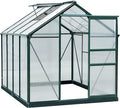 Outsunny 6' x 8' Greenhouse for Outdoors, Polycarbonate Greenhouse with Rain Gutter and Roof Vent, Aluminum Walk-in Green Houses for Outside for Patio Backyard Garden, Dark Green