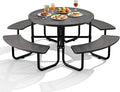 Rueekfil 46" Coated Picnic Table with Umbrella Hole, Heavy Duty Commercial Picnic Table for Outdoors, Family & Party Ready for School Camping, Round, Black