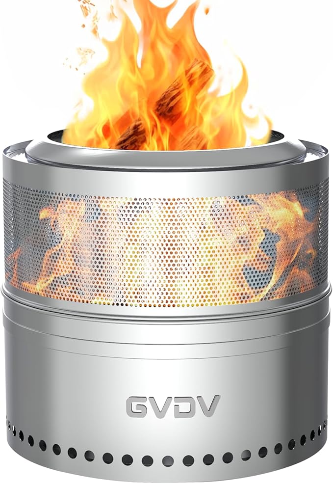 GVDV Smokeless Firepit, 18 Inch Outdoor Fire Pit with Removable Ash Pan, Hollow-Carved Design, Camping Fire pits for Outside Wood Burning, Portable Bonfire Stove with Carry Bag