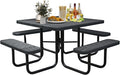 8-Person Outdoor Picnic Tables,46" Heavy-Duty Metal Square Picnic Table,Expanded Metal Commercial-Grade Table with 4 Benches & Umbrella Hole,Waterproof Coating Beach Table for Patio,Garden, Backyard