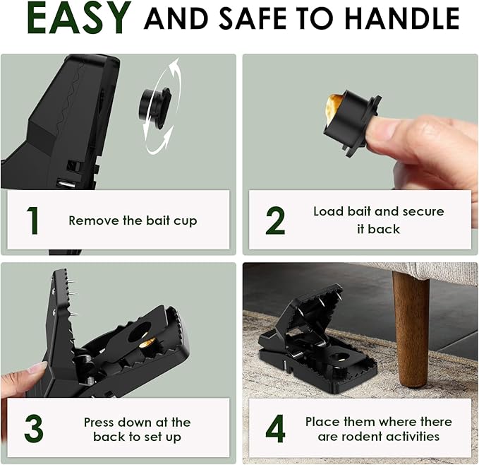 8-Pack Unstoppable Rat Trap with Steel Fangs, Stronger Large Mouse Snap Traps That Kill Instantly, Dispatch More Rodents Faster, Indoor & Outdoor Use and Reusable