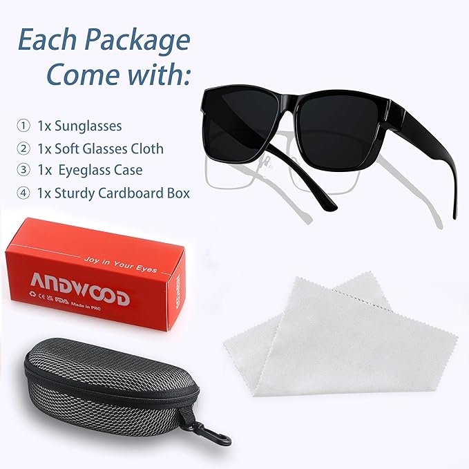 ANDWOOD Fit Over Glasses Polarized Sunglasses for Women Men Oversized Square Shades UV400 Protection