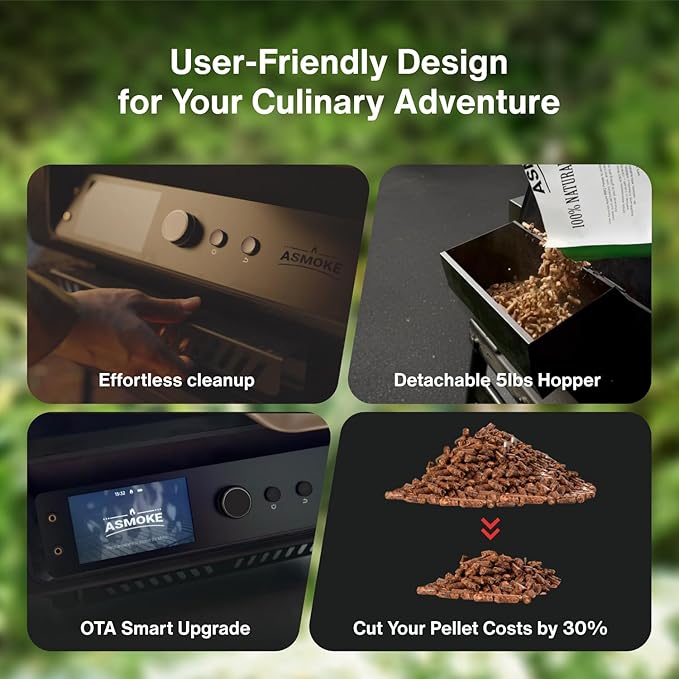 ASMOKE Essential Full Grilling Combo - Smart Portable Wood Pellet Grill & Smoker with 5" LCD Screen, 8-in-1 Grill, 8H Battery, Effortless Cleaning, Wi-Fi Smart Control,271 sq.in, Fit for Family BBQ