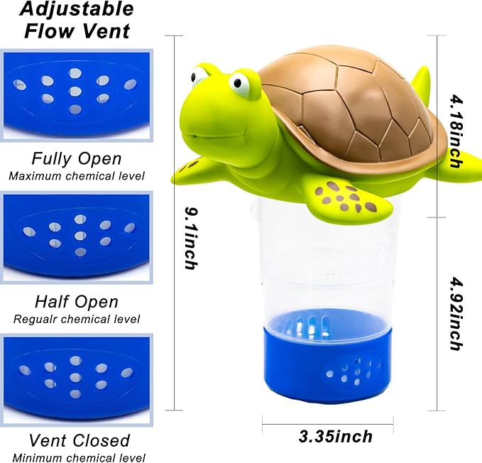 WWD POOL Chlorine Floater, Animal Pool Chlorine Dispenser for Chemical Tablets Fits 3 Inch Tabs Bromine Holder(Turtle)