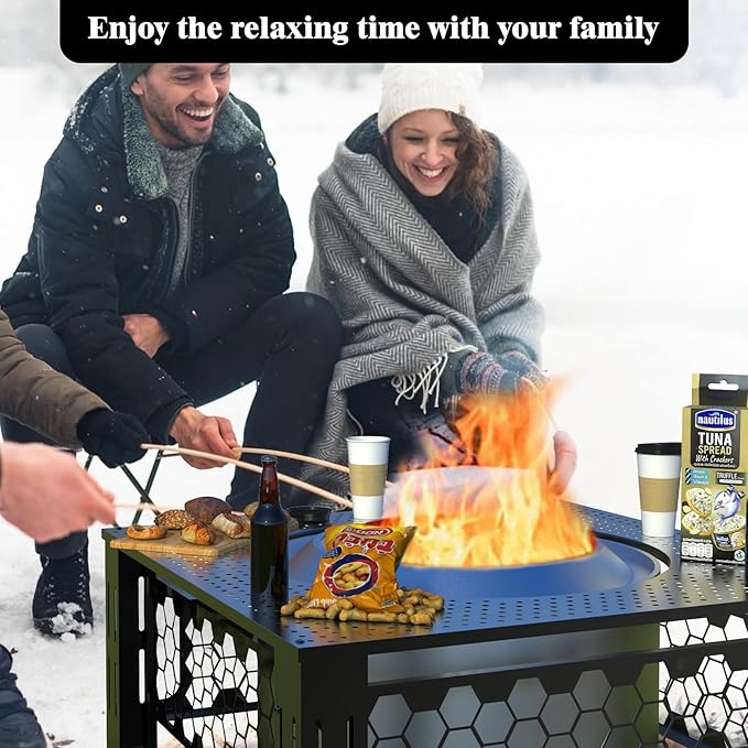 Fire Pit Surround Tabletop Use for Solo Stove Bonfire Ranger Yukon 2.0, Adjustable Surround Tabletop for Solo Stove Mesa with UV-Resistant Outdoor Fabric, Metal Black for Indoor Outdoor Use