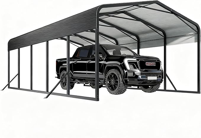 15x25 12x20 FT Heavy Duty Metal Carport, Black All-Weather Car Shelter with Reinforced Steel Frame & Leak-Proof Roof, 100MPH Wind Resistance for Cars, Boats, Trucks, Outdoor Parties