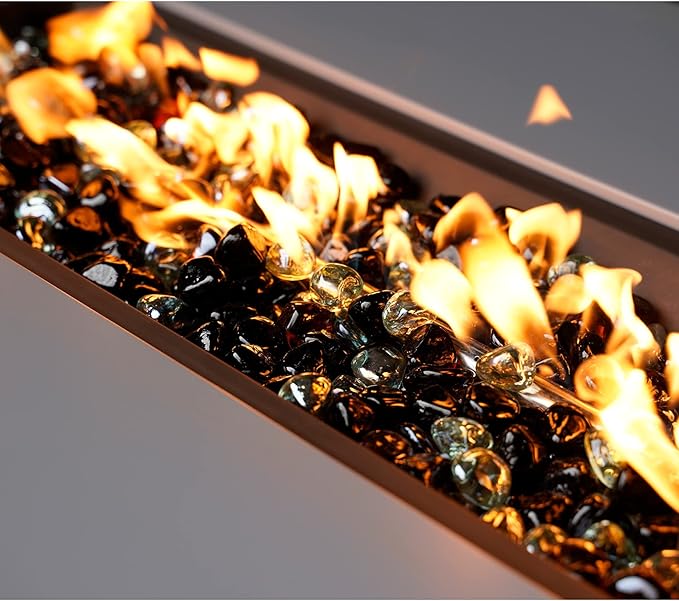 onlyfire 10-Pounds Fire Glass Diamonds for Propane Fire Pit, 1 Inch Blended Firepit Glass Rocks Stones for Gas Fireplace and Fire Pit Table, Onyx Black, Crystal Ice and Amber
