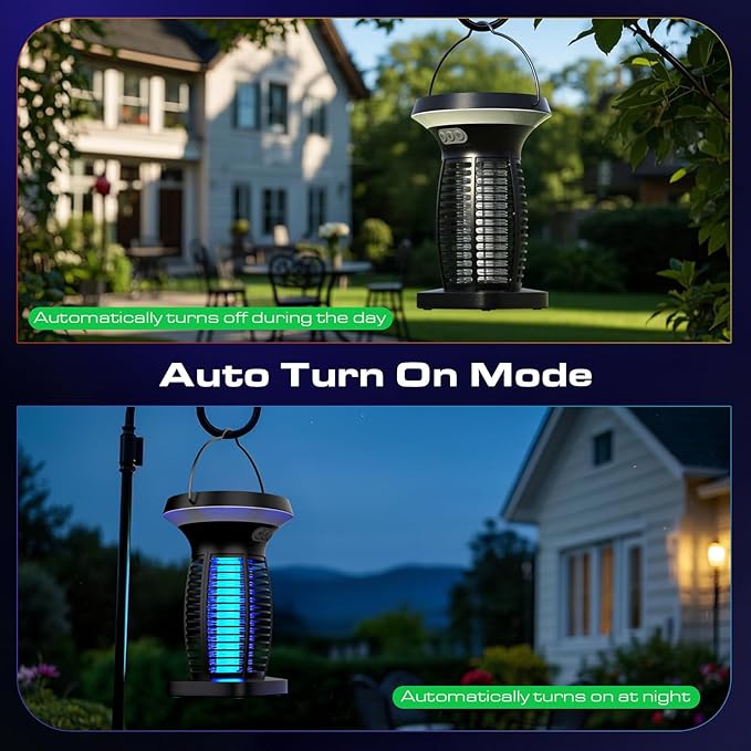 Solar Bug Zapper Outdoor, Mosquito Zapper Outdoor Waterproof Electric Rechargeable Fly Zapper with Solar Panel, 4200V Fly Trap Indoor for Home Backyard, Patio, Garden, Camping