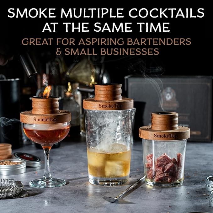 SmokeTop® Cocktail Smoker Kit 5 Pack - Old Fashioned Chimney Drink Smoker for Cocktails, Whiskey, & Bourbon With 2oz Sample Wood Chips - by Middleton Mixology