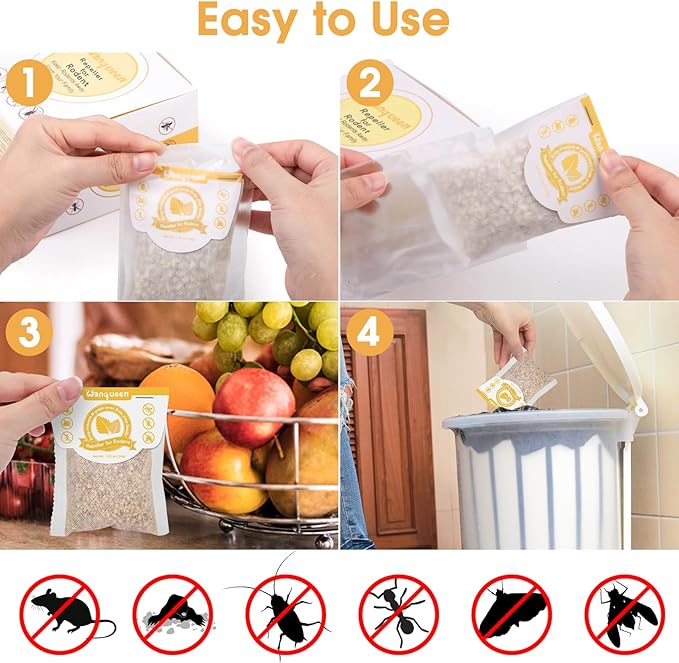 Natural Mouse Repellent Pouches with Peppermint Oil - Indoor Outdoor Rodent Repellent Deterrent for Home Garage Car - 10 Pack Effective Mice Control Safe for Pets and Kids