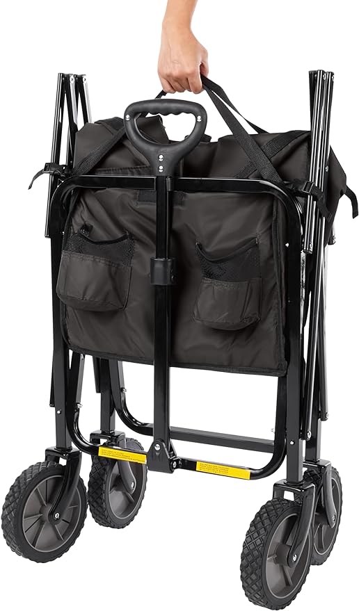 Amazon Basics Collapsible Folding Heavy Duty Utility Wagon for Outdoor Sports, 265 pounds Weight Capacity, Camping, Garden, and Shopping, 27.6 x 40.9 x 20 inches, Black