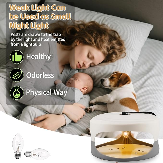 Flea Traps for Inside Your Home, 4 Packs Flea Trap for Home & Garage with 12 Sticky Disc 12 Bulbs 4 Electric Wires Bed Bug with Light for Indoor Safe to Pets