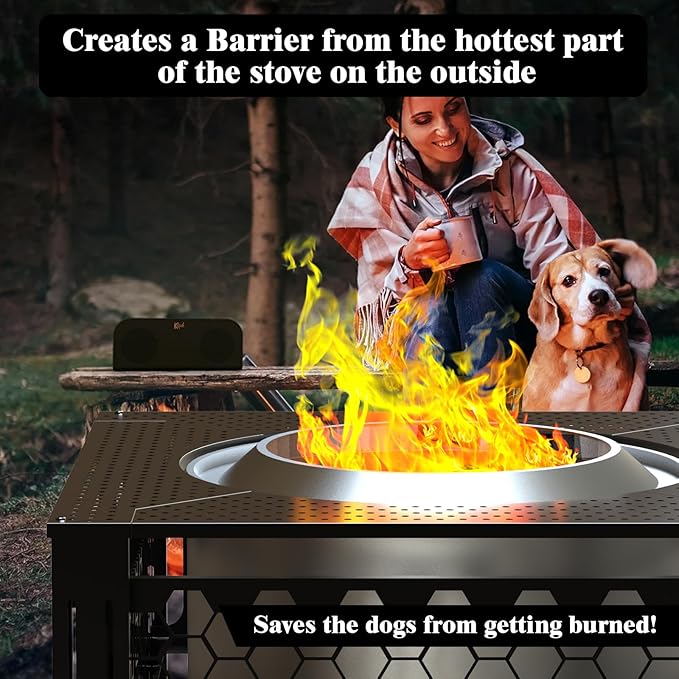 Fire Pit Surround Tabletop Use for Solo Stove Bonfire Ranger Yukon 2.0, Adjustable Surround Tabletop for Solo Stove Mesa with UV-Resistant Outdoor Fabric, Metal Black for Indoor Outdoor Use