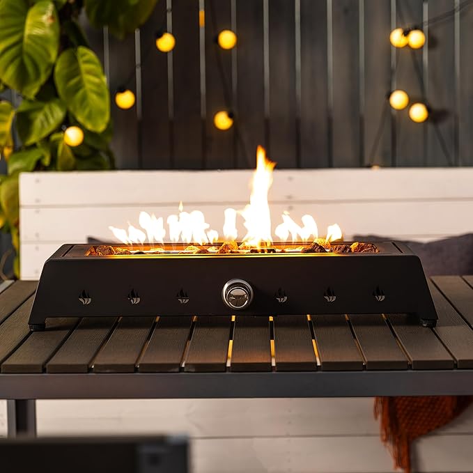 Zateety 28" Propane Gas Fire Pit Table - 40000 BTU Rectangular Alloy Steel FirePits, Anti-Rust Finish & CSA Certified with Glass Windshield and Lava Rocks for Outdoor Patio Deck Garden Balcony -Black