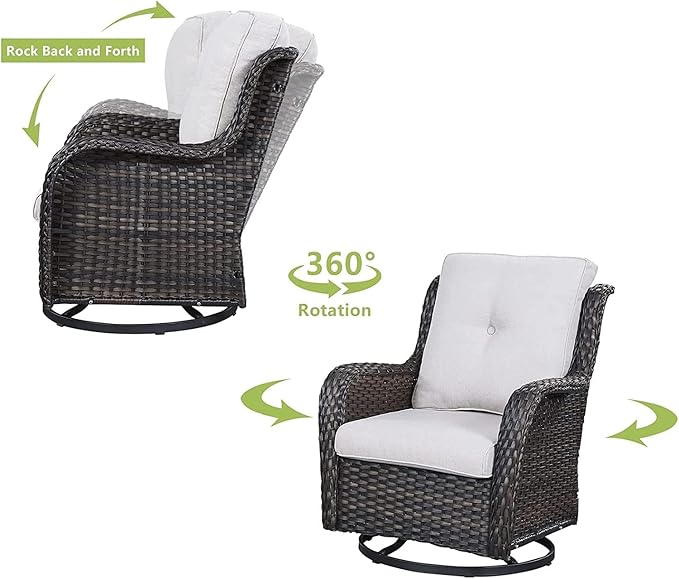 HUMMUH Outdoor Patio Furniture with Fire Pit Table Outdoor Conversation Set PE Wicker Patio Couch Swivel Glider Chairs for Balcony Garden,Lawn,Deck