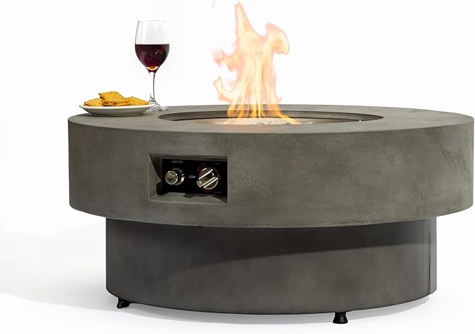 Outdoor Fire Pit Table Propane Gas Fire pits Outdoor Fireplaces 33'' Round Firepit Table, 50,000 BTU Fire Table for Patio Set, Grey.