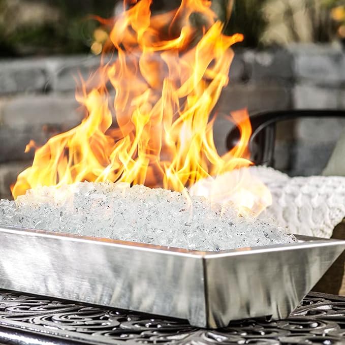 Onlyfire 10 lbs Fire Glass for Propane Fire Pit, 1/4-Inch High Luster Fireplace Glass Rocks for Fire Pit Table, Platinum