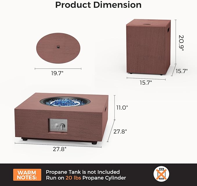 2-Piece Propane Fire Pit Table 28 Inch Outdoor Gas Fire Pit 40,000 BTU with Tank Table Glass Rocks for Outside Patio Outdoor Backyard Deck Balcony, CSA Certified