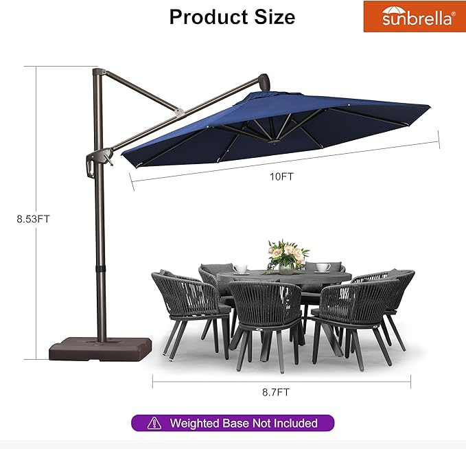 PURPLE LEAF 10FT Cantilever Patio Umbrella with 360-degree Rotation Aluminum Round Outdoor Offset Hanging Umbrella for Patio Pool, Spectrum Indigo