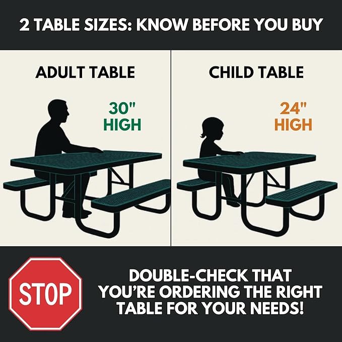 COATEDOUTDOORFURNITURE Heavy-Duty Portable Outdoor Kids Table with Umbrella Hole, Punched Steel Kids Picnic Table, Commercial-Grade, Made in America (46 in, Round, Childrens, Textured Light Blue)