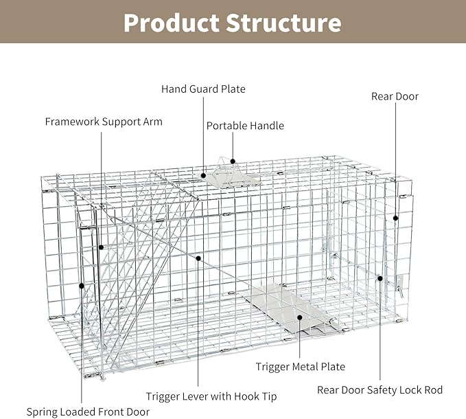 Animal Traps,Live Animal Trap for Cats,Raccoons,Rabbits,cat Trap for Stray Cats,Live Traps for Raccoons,Steel Foldable with Pedal Triggers (41.33 x 16.14 x 18.11 inches)