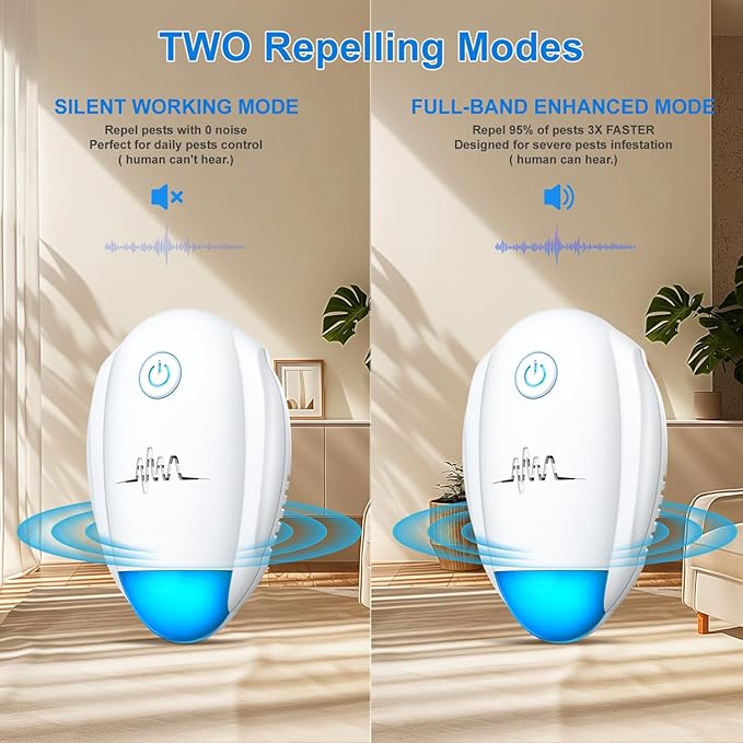 Upgraded Ultrasonic Repeller, Indoor Ultrasonic Repellent, Electronic Plug in Pest Control for Bugs,Mosquito,Roach, Ant, Rodent, Mouse, Spider Repellent for House, Warehouse, Garage (White)