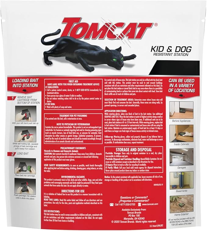 Tomcat Mouse Killer Child & Dog Resistant, Refillable Station for Indoor and Outdoor, 1 Station and 8 Poison Block Refills
