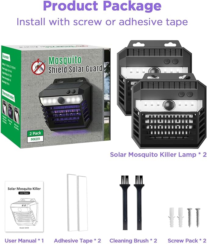 2-in-1 Solar Bug Zapper Outdoor Waterproof with Motion Sensor Light, Cordless Mosquito Zapper Outdoor with 3 Modes, Rechargeable Mosquito Killer Lamp for Patio (Black)