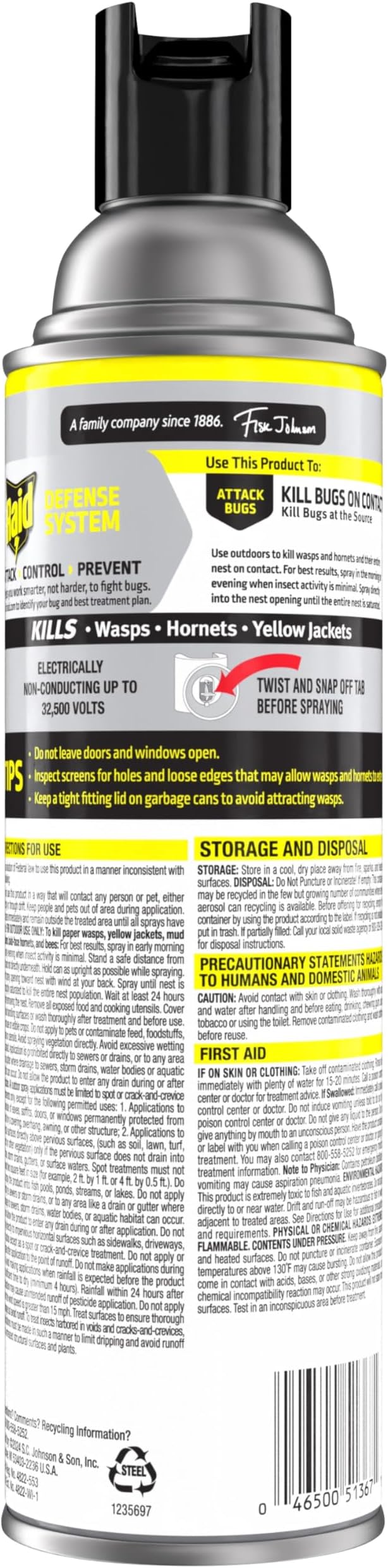 Raid Wasp & Hornet Killer Spray, Bug Killer Kills the Entire Nest, Kills Paper Wasps, Yellow Jackets, Mud Daubers and more, 17.5oz