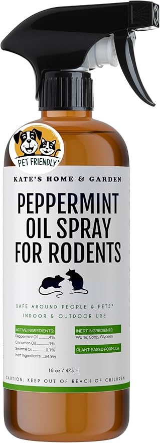 Kate Naturals Peppermint Oil Spray for Rodents, Squirrels, Mouse, Bat, Rat, Car Engines (16oz, Non-Toxic Rodent Repellent, Pet Safe)