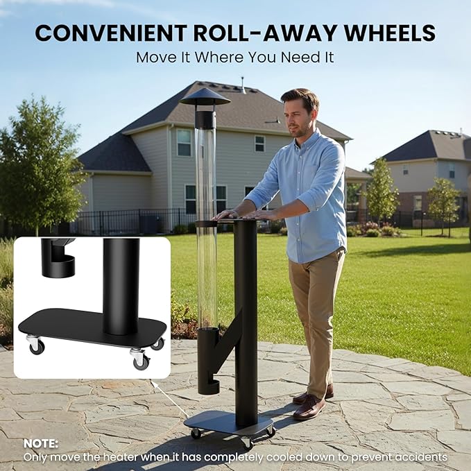 DoCred Patio Pellet Heater, 71.2" H Wood Pellet Heaters Including Thickened Base with Wheels, Smokeless Glass Fire Tube Heater Outdoor Metal Fire Pit for Patio, Backyard, Camping, Porch & Garden
