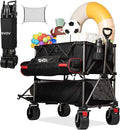 GVDV Double Decker Wagon 500LB Capacity & 400L Collapsible Carts with All-Terrain Wheels, 46" Extra Long Extender Cart with Nylon Netting, Foldable Wagon for Beach Camping Garden Sports