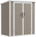 5x3 ft Outdoor Storage Shed with Floor, All-Weather Resin Tool Shed with 2 Shelves, Heavy-Duty Garden Shed for Yard, Bicycle, and Lawn Equipment, Easy Assembly, Warm Gray