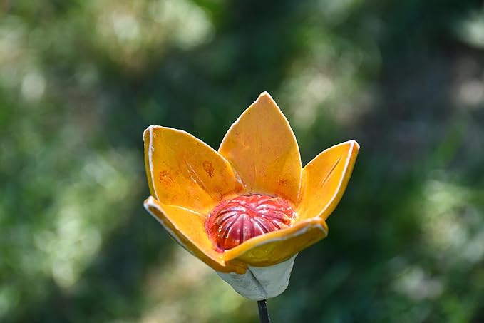 Midene Ceramic Garden Decor - Flower Lawn Stake - Outdoor Statue - Perfect, Unique Gifts for Gardeners Woman, Men, Yard Gifts - Handmade, Frostproof