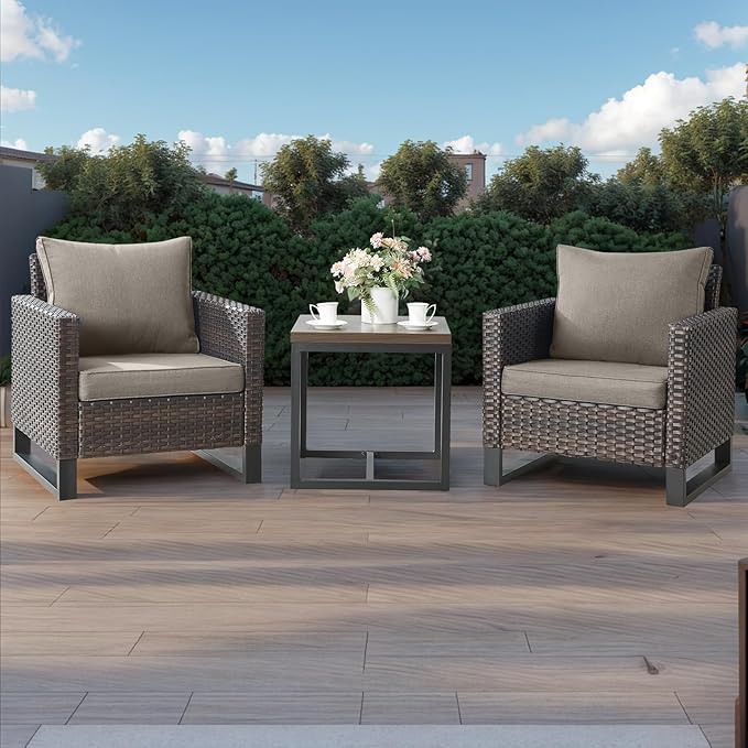 HUMMUH 5 Piece Patio Furniture Outdoor Bistro Set All-Weather Wicker Outdoor Chairs with Ottomans End Table for Patio,Porch,Garden,Backyard