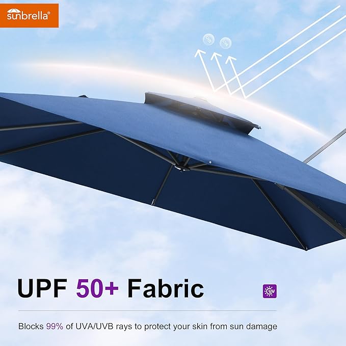 PURPLE LEAF 9' X 12' Sunbrella Cantilever Umbrella Outdoor Double Top Large Rectangle Umbrella Heavy Duty 360° Rotation Offset Patio Umbrella for Garden Deck Pool Backyard Spectrum Indigo