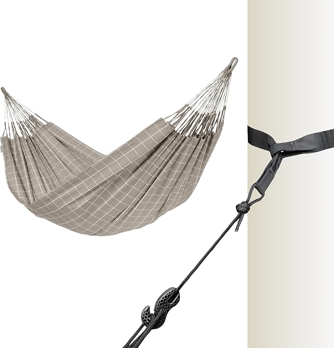 La Siesta® Large Double Brisa Classic Hammock & TreeMount, Trees Beams Posts Suspension Kit - Indoor Outdoor Hammock Swing, Weather Resistant, Almond