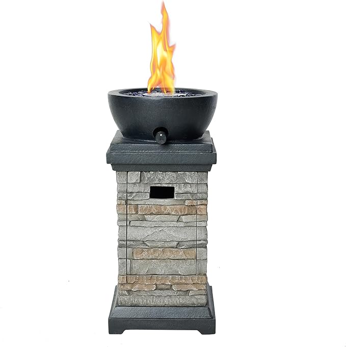 1Lb Bowl Gas Fire Pit, 10,000 BTU Propane Fire Pit, Outdoor Firepit for Outdside Patio w/Glass Rocks