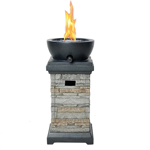 1Lb Bowl Gas Fire Pit, 10,000 BTU Propane Fire Pit, Outdoor Firepit for Outdside Patio w/Glass Rocks