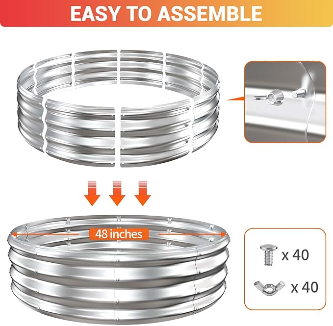 48 Inch Large Outdoor Fire Pit Ring,Heavy Duty High Heat Resistant Wood Burning Firepit for Outside,12" Tall,Galvanized Steel Outdoor Fireplace & Fire Pits Bowl for Backyard Bonfire, Patio,Camping
