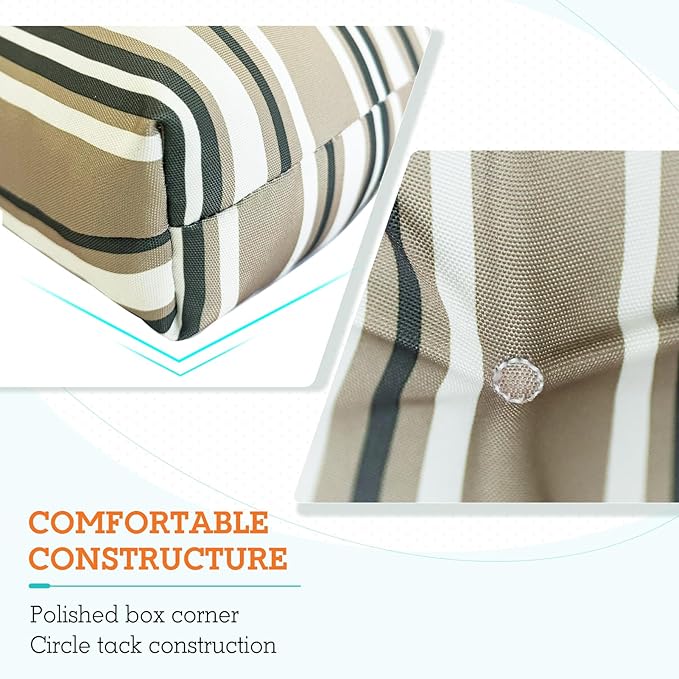 EAGLE PEAK Tufted Outdoor/Indoor High Back Patio Chair Cushions, Set of 4, 46'' x 22'', Beige Stripes