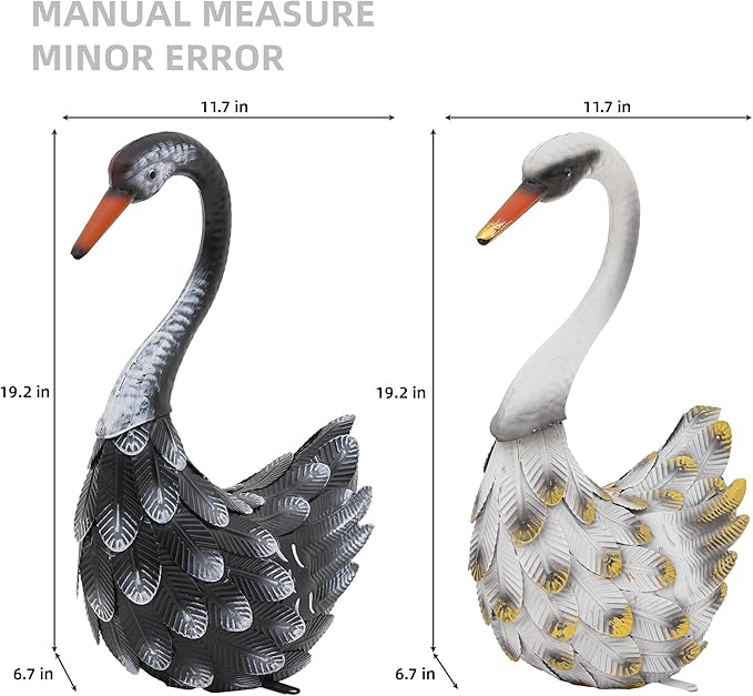 Ultym 19.3" Metal Swan Yard Decor - Handmade Oversize Swan Garden Statue Sculptures with Stable Ground Stakes, Backyard Decoration, Metal Garden Art