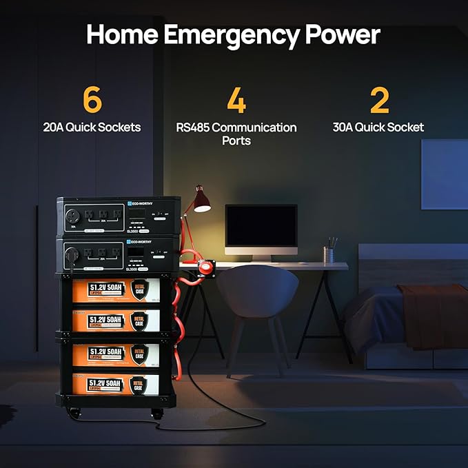 ECO-WORTHY SL7000 Stackable Power Station 10240Wh LiFePO4 Battery,AC 7000W Output, Portable Stand with Expandable Tiers for Home Backup,Emergency,Solar System Components